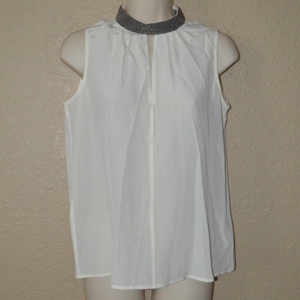 Sz XS Go By GoSilk Ivory Silk Print Sleeveless Blouse